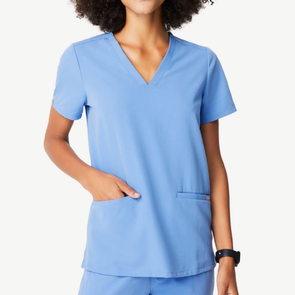 Figs Casma Three Pocket Scrub Top Ceil Blue